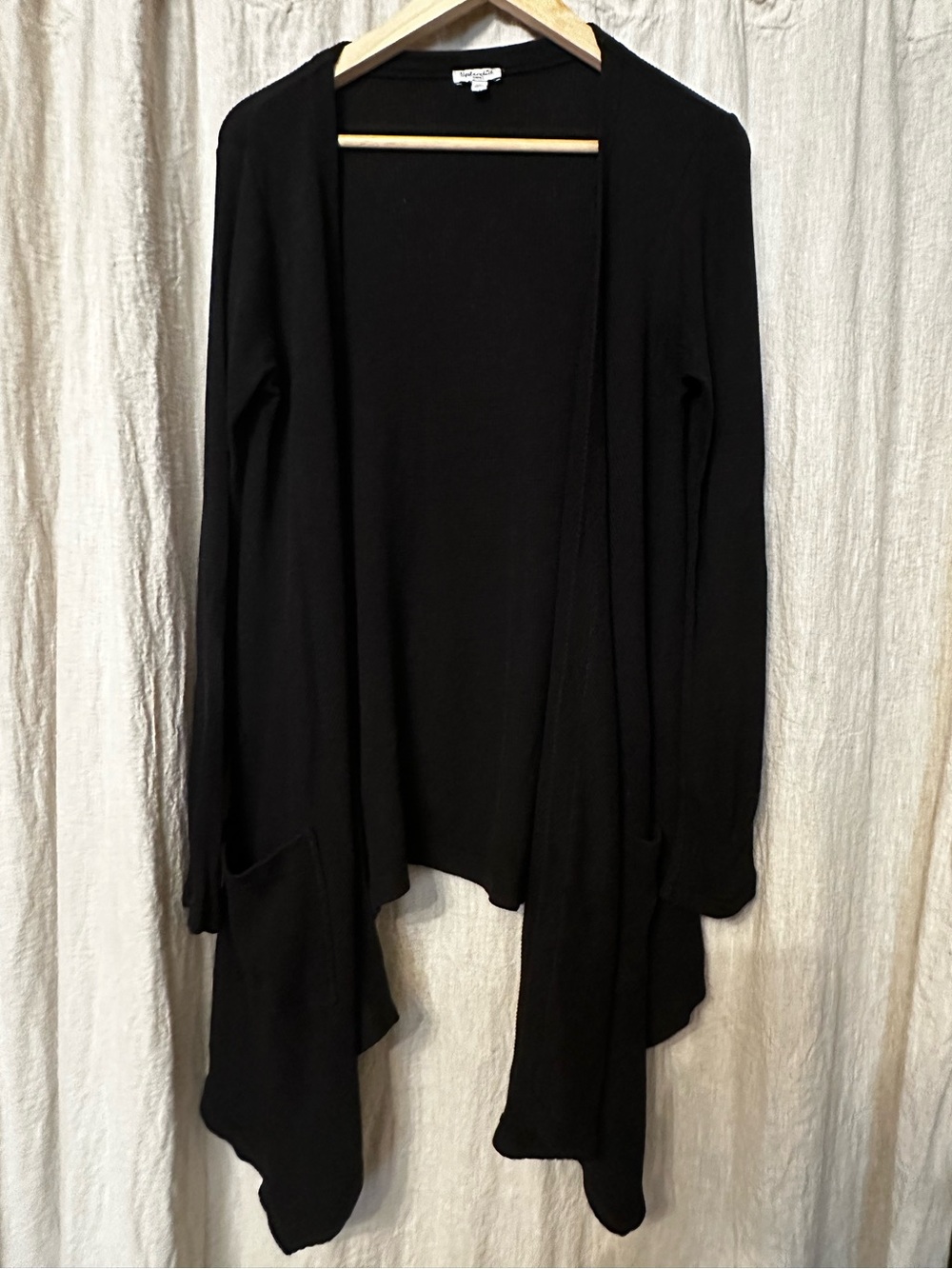 Waffle Black Draped Open Front Cardigan